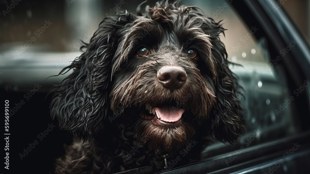 Happy dog in the car window photorealistic. Al generated Happy dog in the car window photorealistic. Al generated