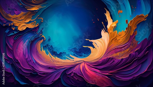 Ethereal Cosmic Nebula Abstract Background, Fluid Intertwining Colors, Blue, Purple, Magenta Hues, Golden Halo, Soothing Teal, Depth & Movement, Toon Shading, Flat Colors, High-Res 8K. Generative AI