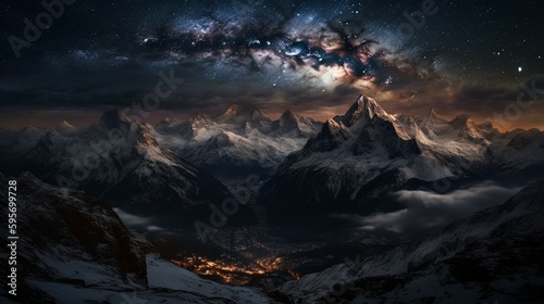Star, night of the majestic Swiss Alps. AI generative