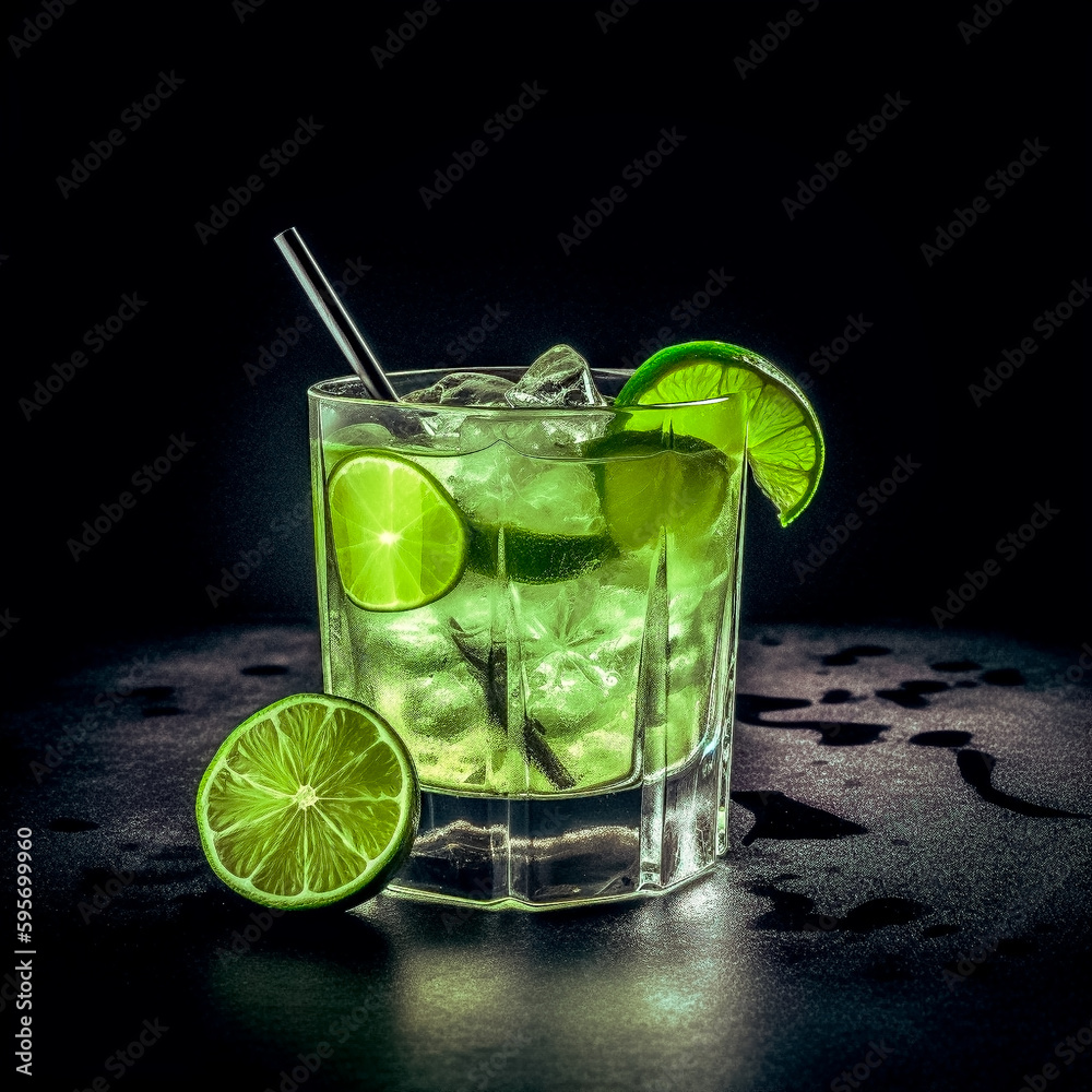 Fototapeta premium caipirinha cocktail with lime sugar and cachaca