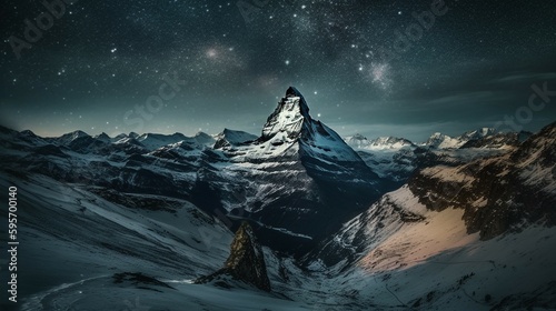 Star, night of the majestic Swiss Alps. AI generative