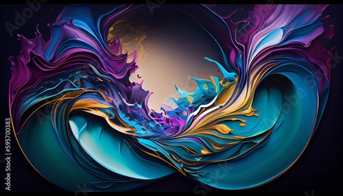 Ethereal Cosmic Nebula Abstract Background  Fluid Intertwining Colors  Blue  Purple  Magenta Hues  Golden Halo  Soothing Teal  Depth   Movement  Toon Shading  Flat Colors  High-Res 8K. Generative AI