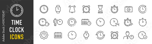 Time and Clock web icons in line style. Calendar, timer, time, stopwatch, countdown, collection. Vector illustration.