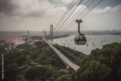 Ride the telecabine over Lisbon's modern district and Tagus river to catch stunning views of Vasco da Gama tower and bridge at the park of nations. Generative AI