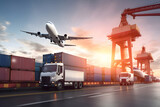 Logistics and products transportation and delivery concept. logistic import export transport and containers. Generative AI