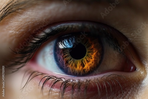 Detailed Close-Up of a Human Eye with an Orange Iris. Generative AI
