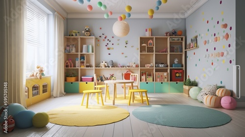 Kids playroom colorful positive. Al generated