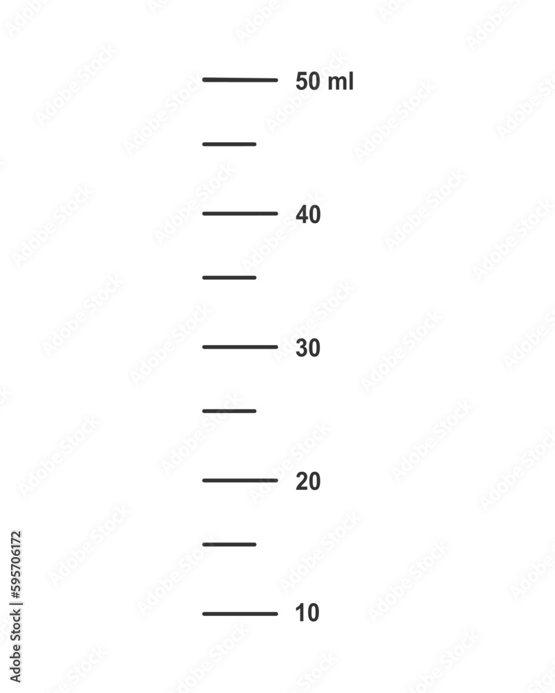 Scale with 50 ml liquid volume for measuring cup or chemistry flask