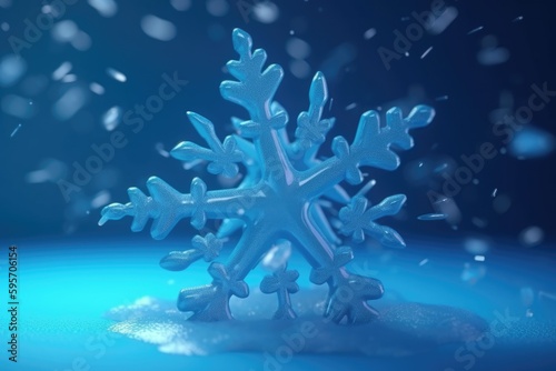 single snowflake on a blue background. Generative AI © 2rogan
