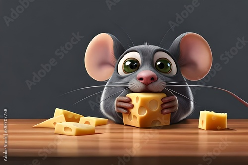 cute mouse eat cheese. Generative AI