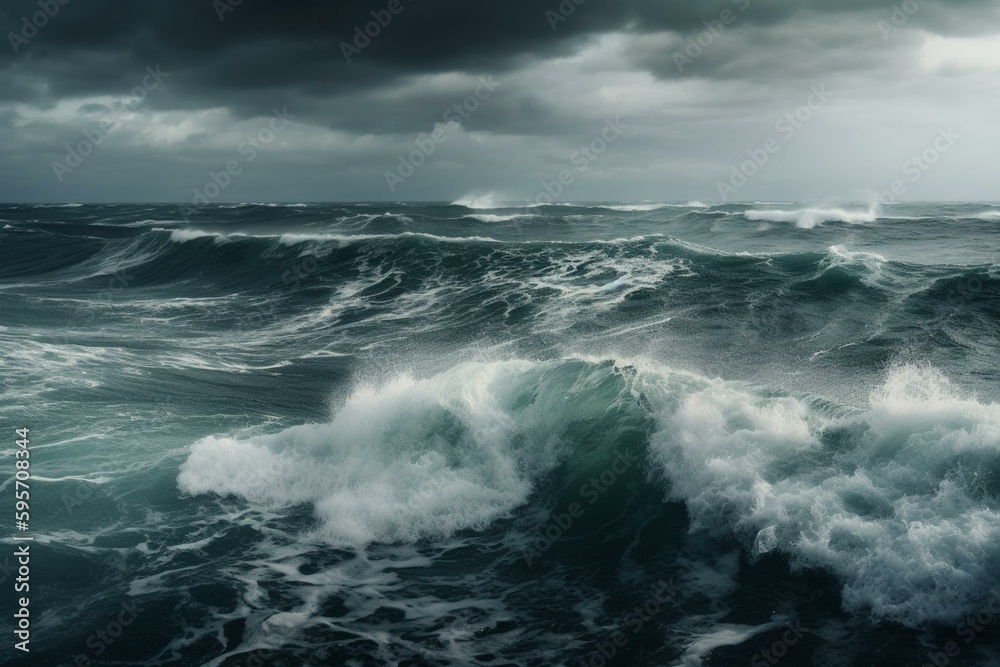 Panoramic view of a tumultuous ocean during a storm. Generative AI