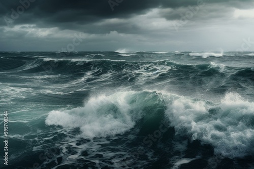 Panoramic view of a tumultuous ocean during a storm. Generative AI