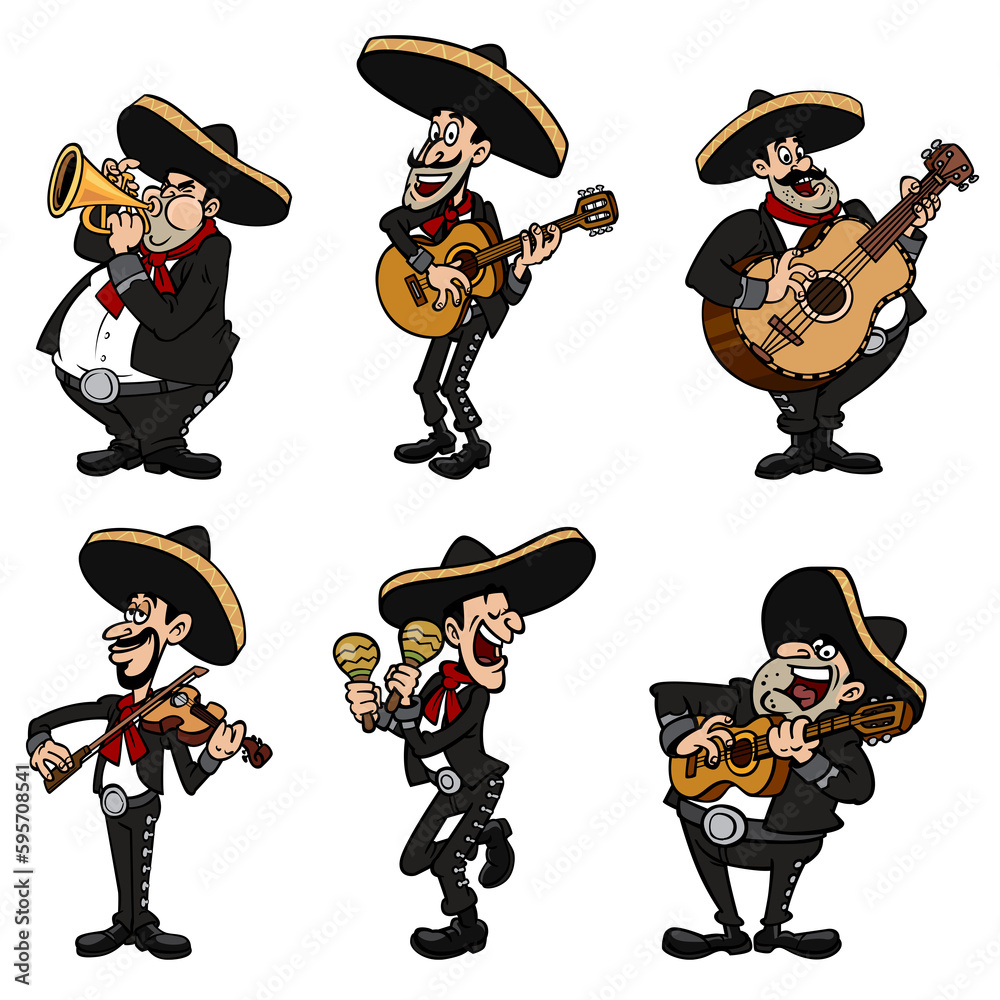 cartoon el mariachi orchestra character png isolate transparent Stock ...