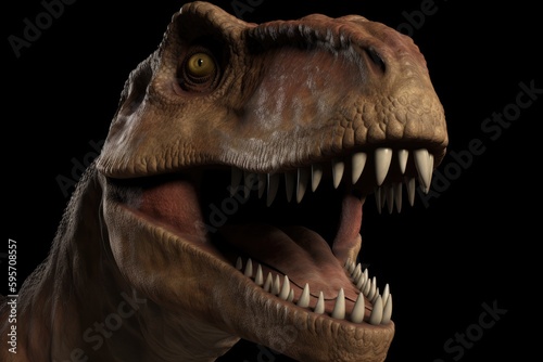 roaring dinosaur with an open mouth. Generative AI © 2rogan