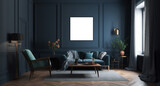 Elegant living room, couch and square frame mockup. Generative AI 3D render home interior design