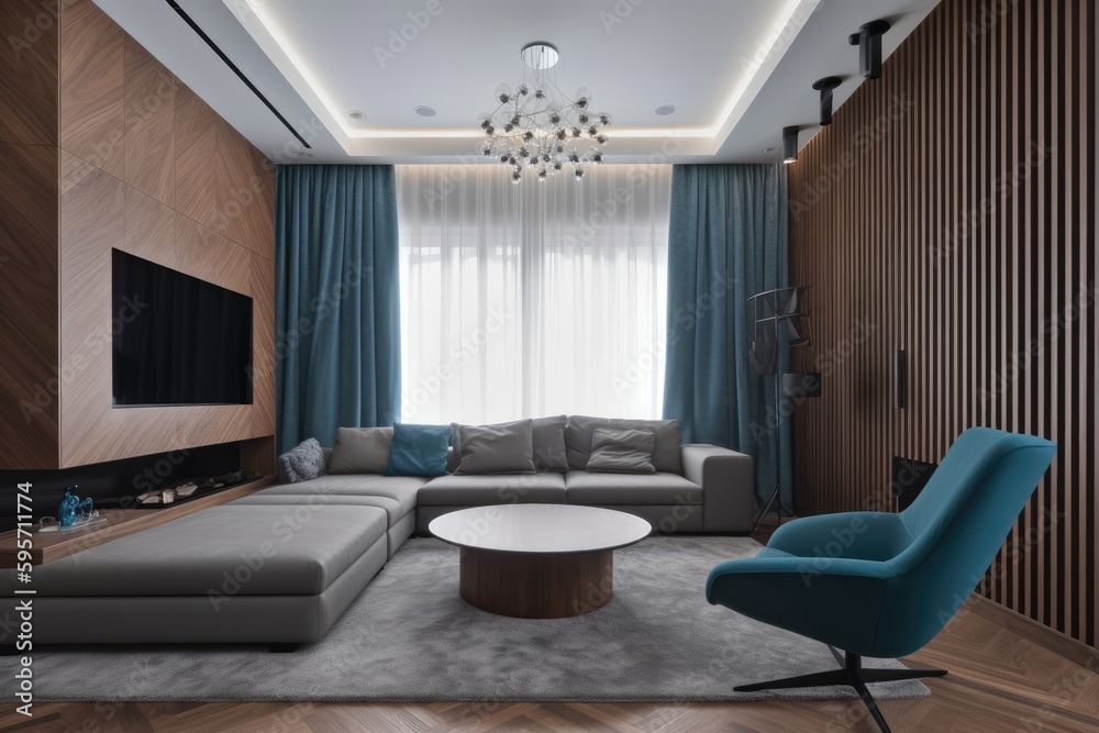 cozy living room with comfortable seating and a modern television. Generative AI cozy living room with comfortable seating and a modern television. Generative AI