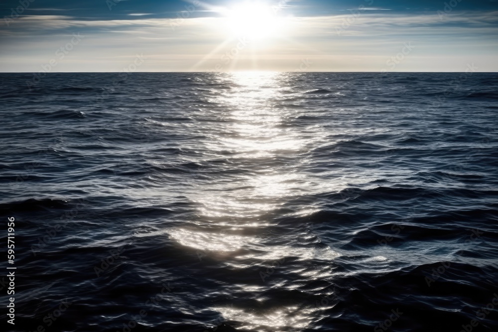 serene ocean view with clear blue skies and calm waters reflecting the sunlight. Generative AI serene ocean view with clear blue skies and calm waters reflecting the sunlight. Generative AI