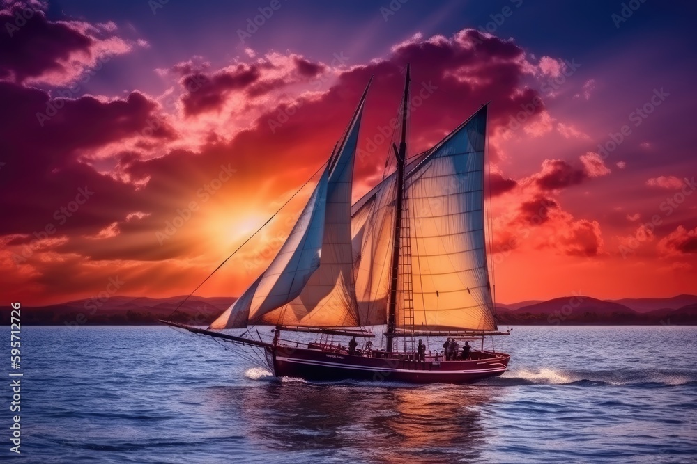 sailboat gracefully sailing on the ocean at sunset. Generative AI