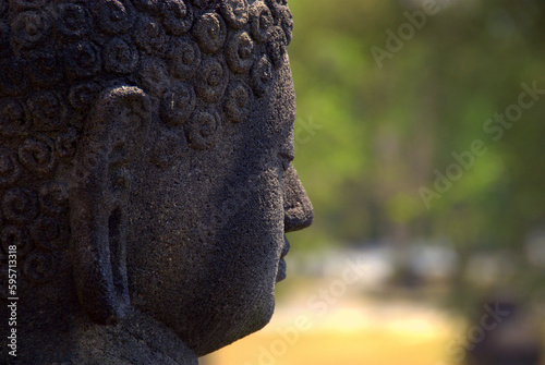 The natural landscape of Buddha in peace and harmony meditation at the Borobudur ancient temple in the morning light, Java Island, Indonesia, Southeast Asia, Asia