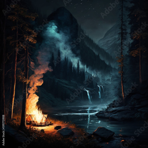 night in the forest,Generative AI