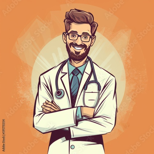 Smiling Cartoon Doctor with Stethoscope, Generative AI