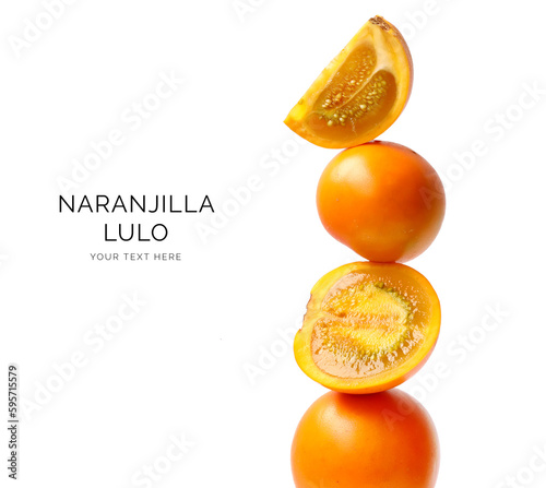 Creative layout made of naranjilla lulo on white background. Flat lay. Food concept. Macro  concept. photo