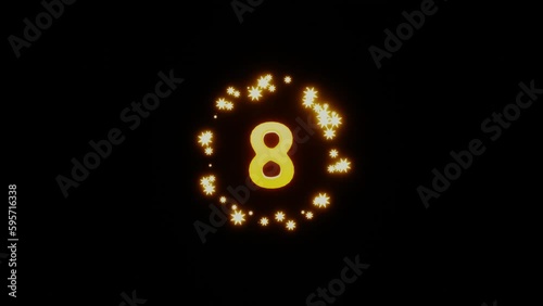 countdown numbers from 10 to 1 golden yellow on black ground.