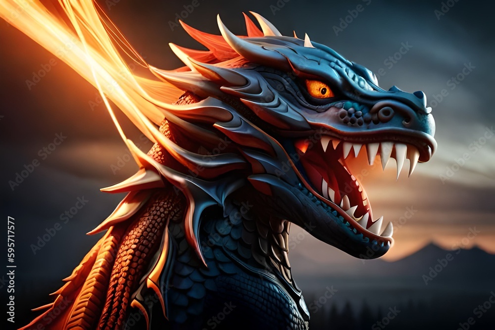 Red dragon breathing fire, Mythology creature . Generative AI Red dragon breathing fire, Mythology creature . Generative AI