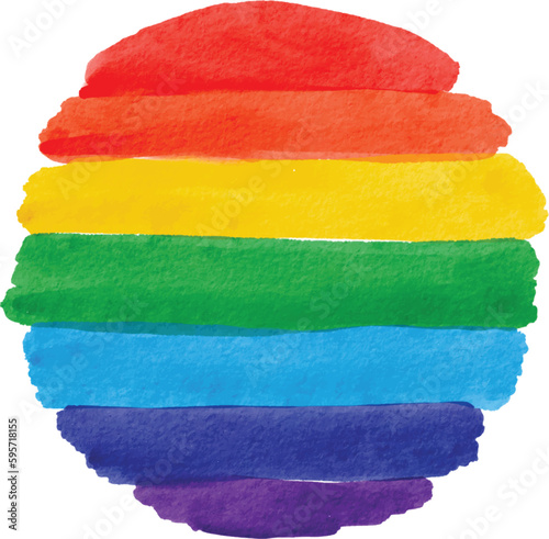 Rainbow flag watercolor brush paint in circle shape.LGBT  Pride month watercolor texture concept.