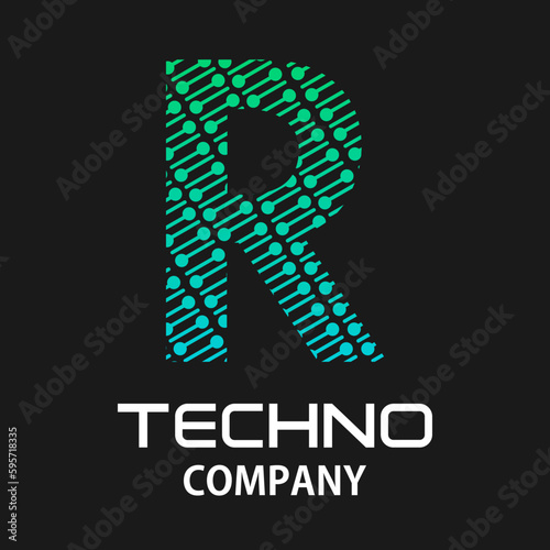 r letter techno template illustration.there are dot with line