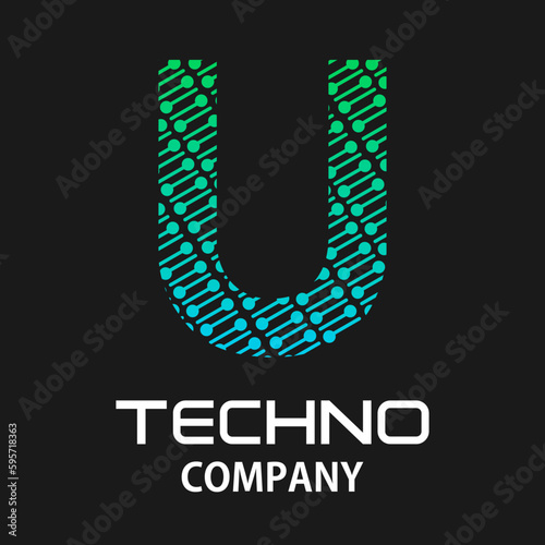 u letter techno template illustration.there are dot with line