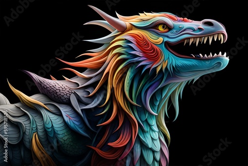 Colorful dragon , Mythology creature . Generative AI
