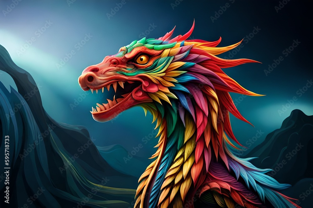 Colorful dragon , Mythology creature . Generative AI