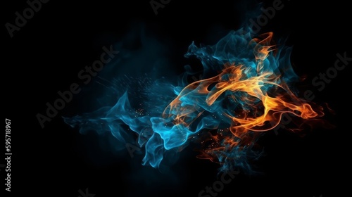 A swirl of blue fire on black background. Generative AI. 