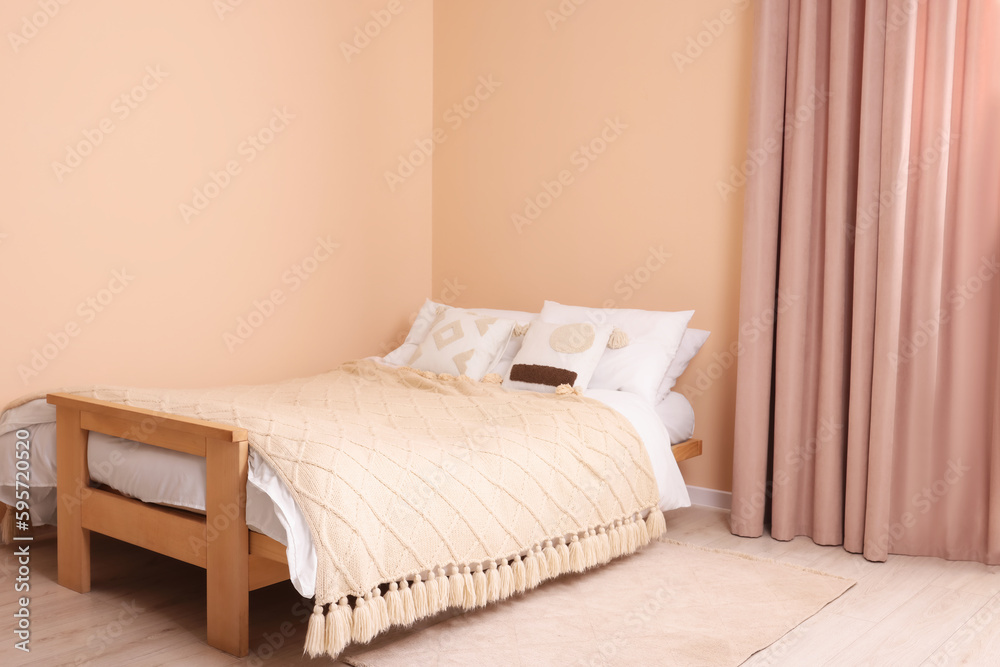 Fotografie Stylish bed with pillows in room. Interior design