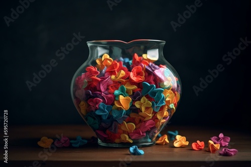 Colorful paper hearts in a vase. Generative AI