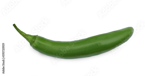 Green hot chili pepper isolated on white, top view