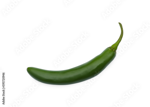 Green hot chili pepper isolated on white, top view