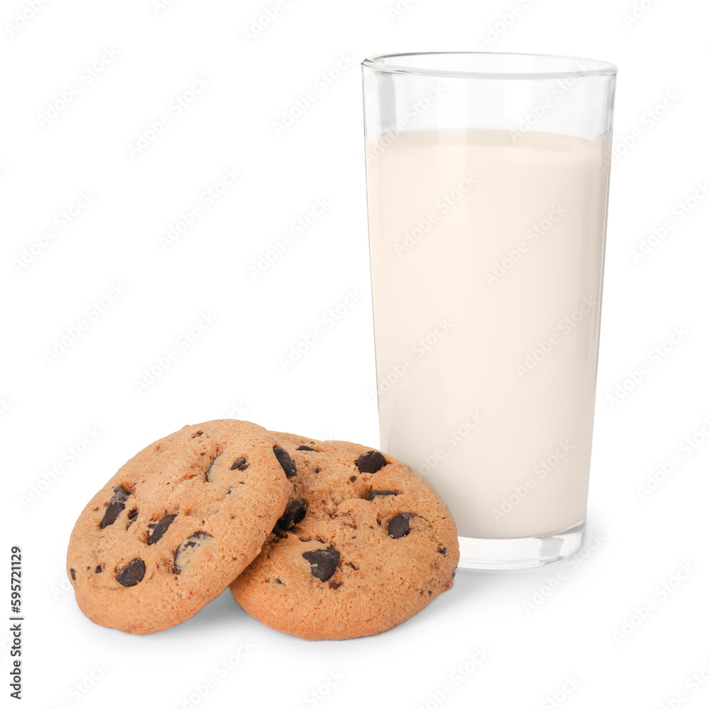 Delicious chocolate chip cookies and milk isolated on white Delicious chocolate chip cookies and milk isolated on white