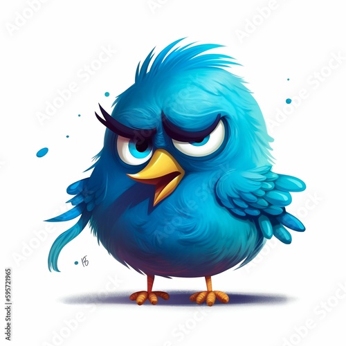 Unhappy Blue Bird Cartoon Illustration on White Background. Generative ai
