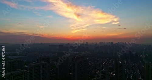 Wallpaper Mural Aerial view of the city skyline and residential area buildings at sunset Torontodigital.ca