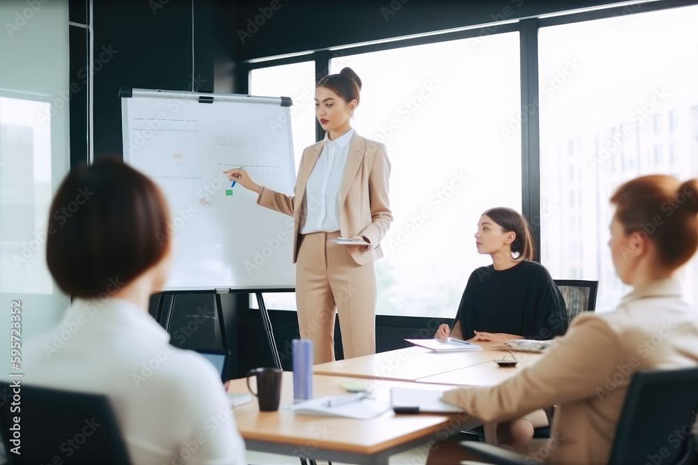 Young Businesswoman Having A Business Presentation In The Office. High quality generative ai