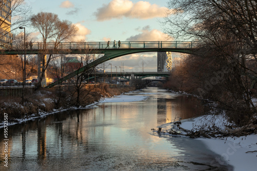 Canvas Print The placid Don River in Toronto shimmers in gorgeous late afternoon light