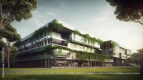 Modern education office building with green, eco concept. AI generated