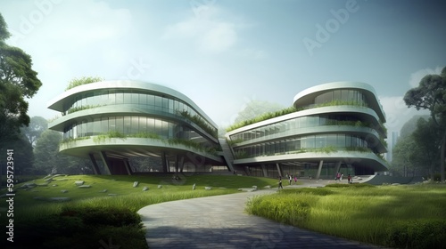 Modern education office building with green, eco concept. AI generated