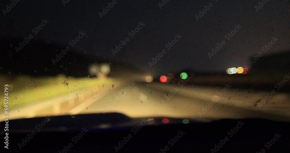 Driving car on highway at night, fast motion Driving car on highway at night, fast motion