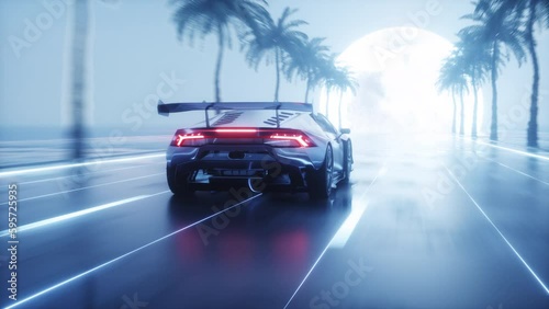 SynthWave Sport Car riding Background