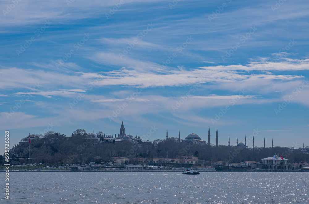 the historical peninsula. Topkapi Palace, Hagia Sophia Church and Sultan Ahmet Mosque. Istanbul, Turkey.