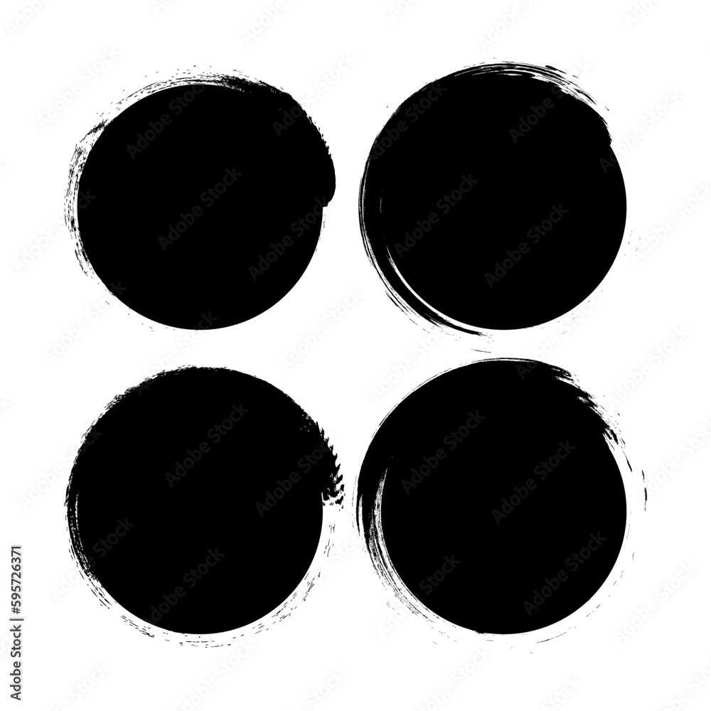 black brush circle. Ink paint brush stain. Watercolor brush texture. Round shape. Vector