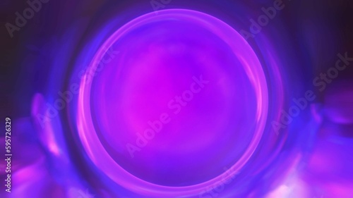 Neon Circle. Futuristic magic glass ball on the background of neon smoke, copy space
